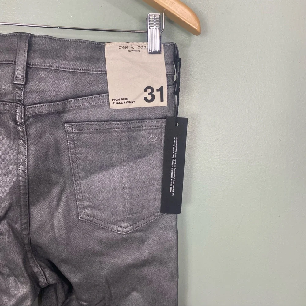 Rag & Bone Gunmetal High Rise Skinny Ankle Jeans Silver Metallic Size‎ 31